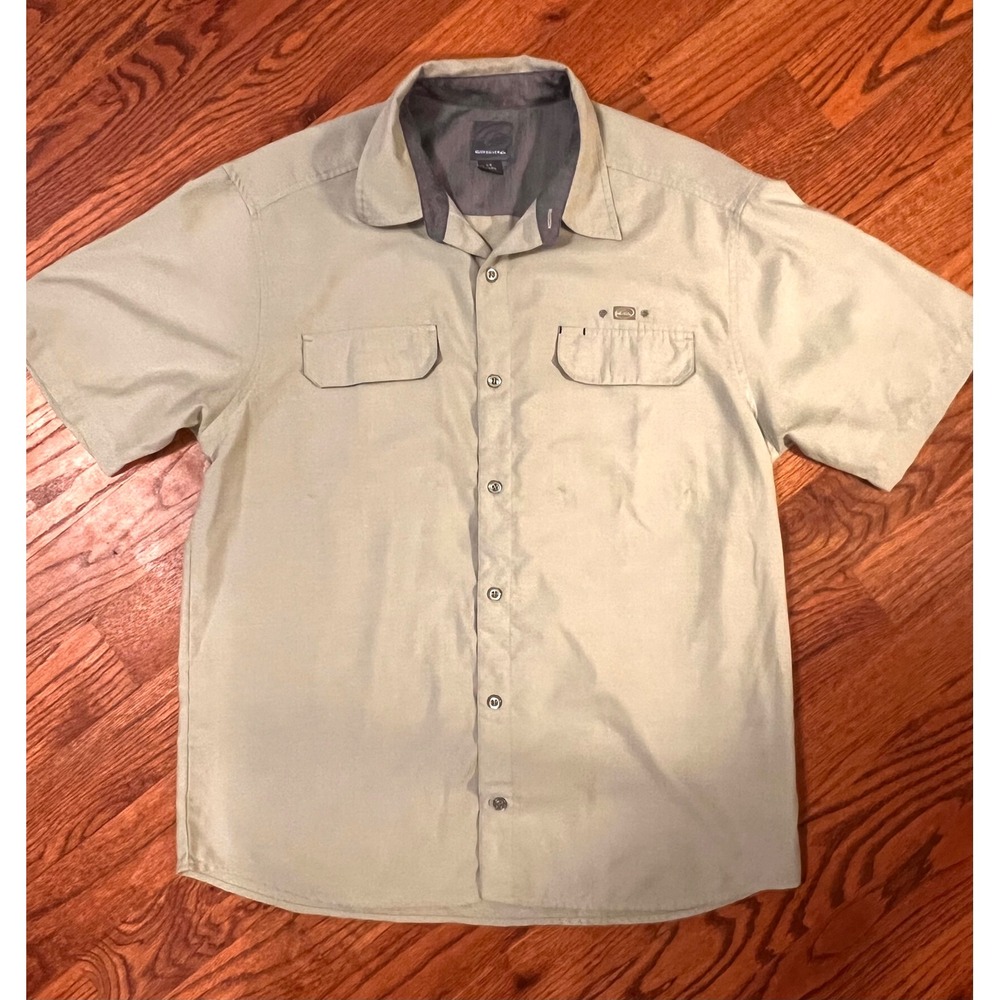 Quiksilver Mens Short Sleeve‎ Button Down Shirt Green Utility Pockets Size L